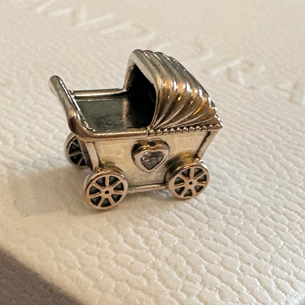 Pandora Silver Baby Carriage Charm with Heart - Picture 3 of 6
